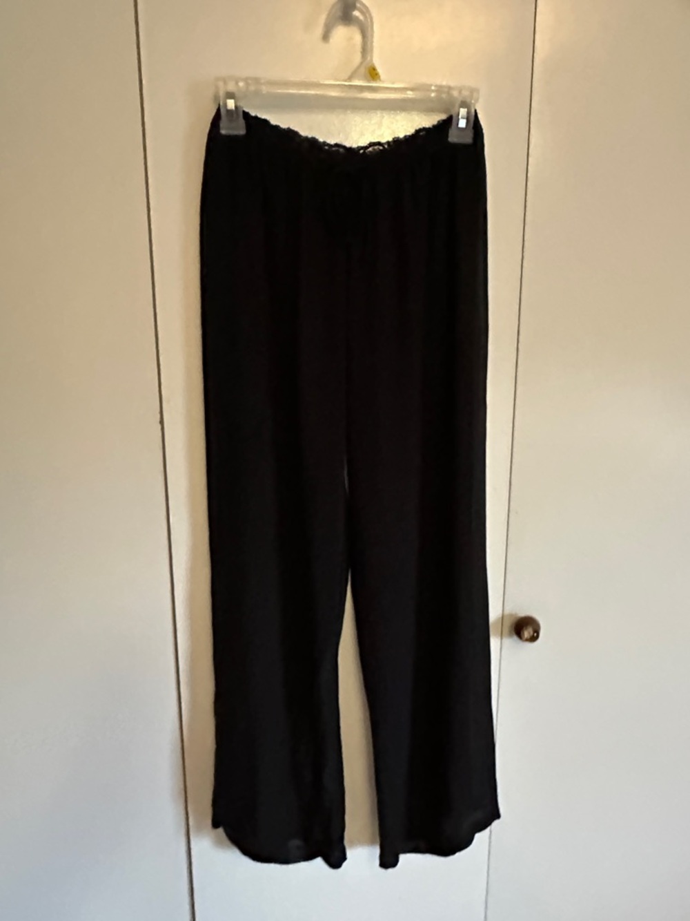 Sexy Sheer Lounging Black Wide-Leg Women's Pants with Elastic Waist